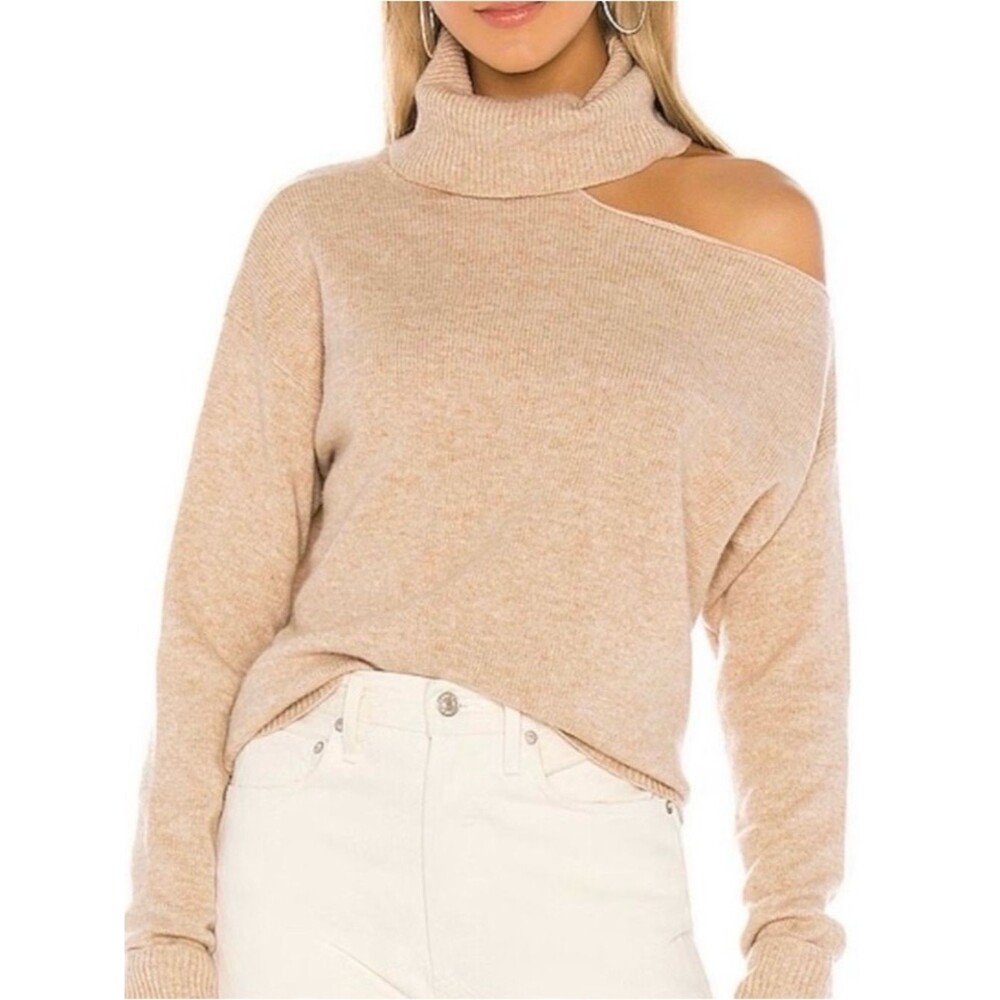 PAIGE Camel Wool Blend Turtleneck Sweater Cutout Shoulder Small